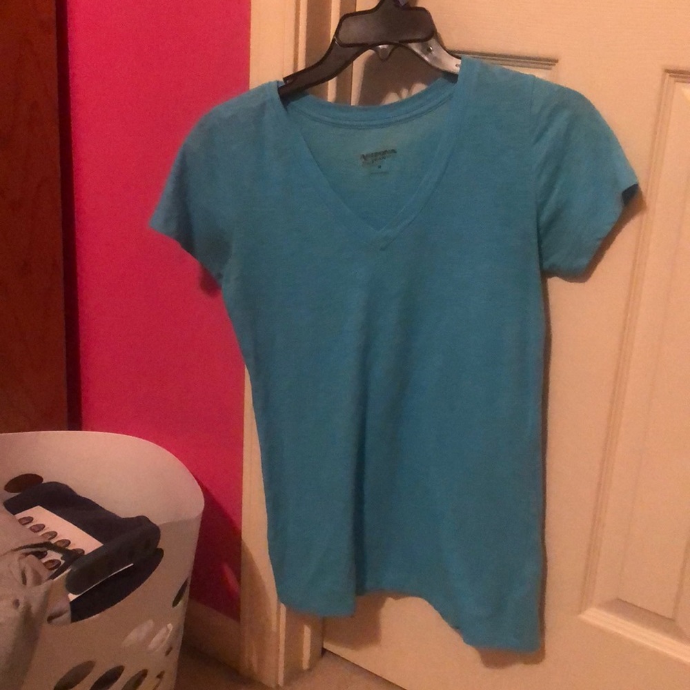 A blue v-neck
